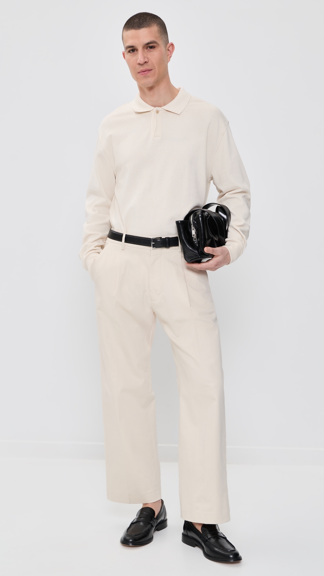 Kaye Cotton Relaxed Pleated Trousers Ivory
