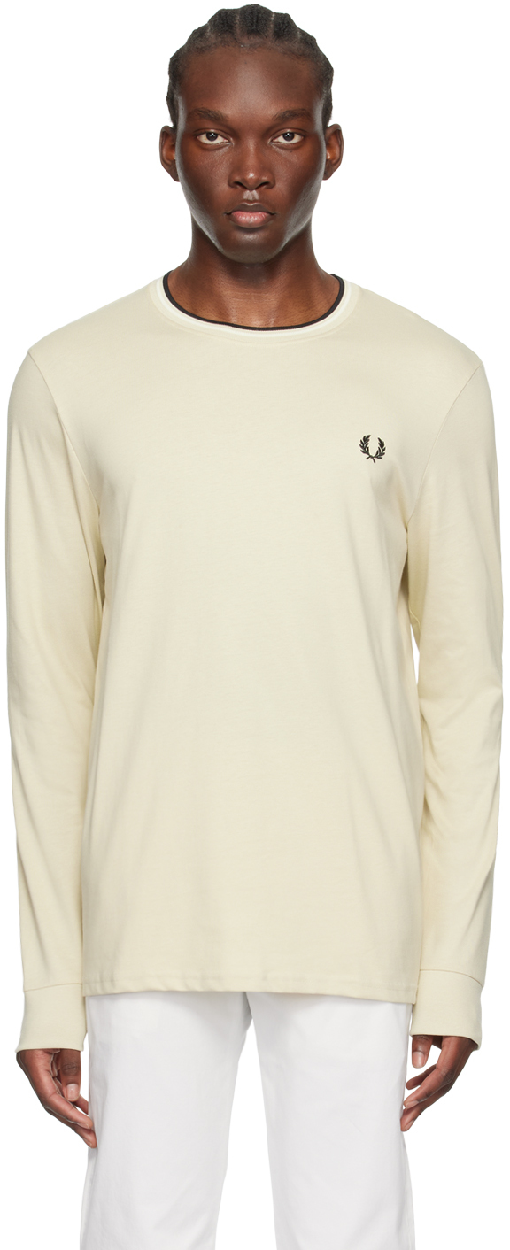 Fred Perry Beige Twin Tipped Long Sleeve T-Shirt