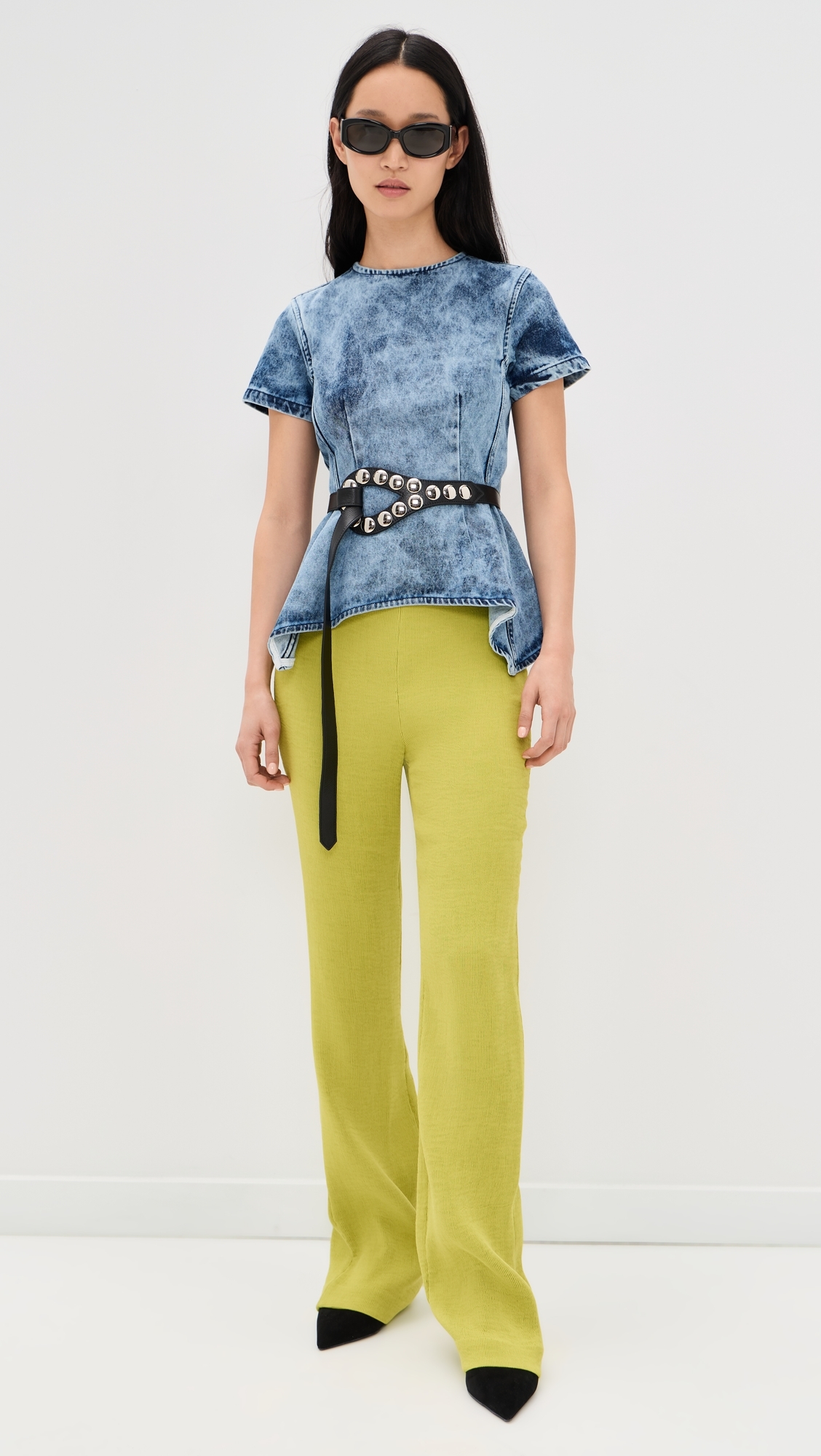 Acid Wash Denim Fitted T-Shirt Blue