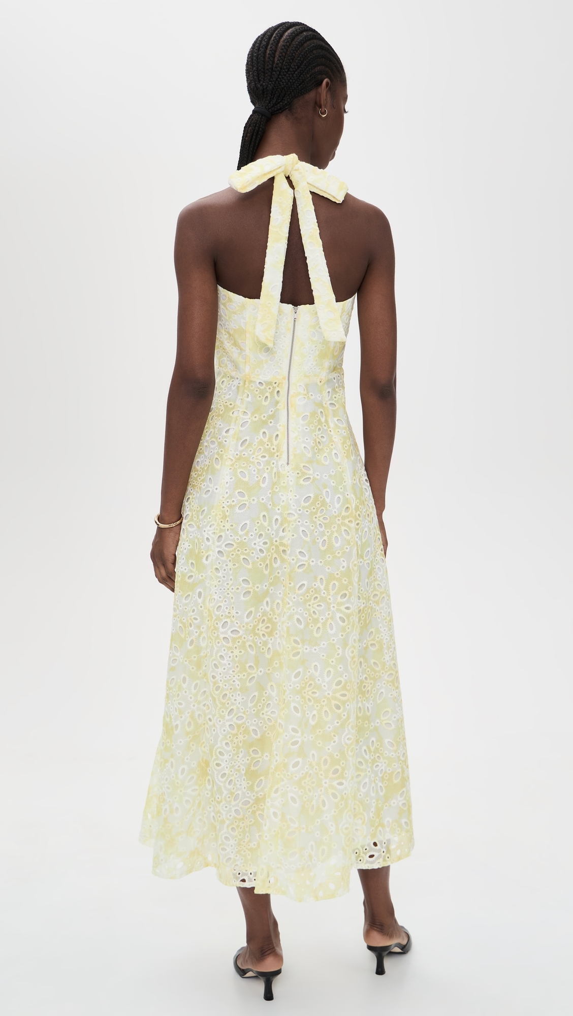 Pollie Halter Midi Dress Yellow Floral
