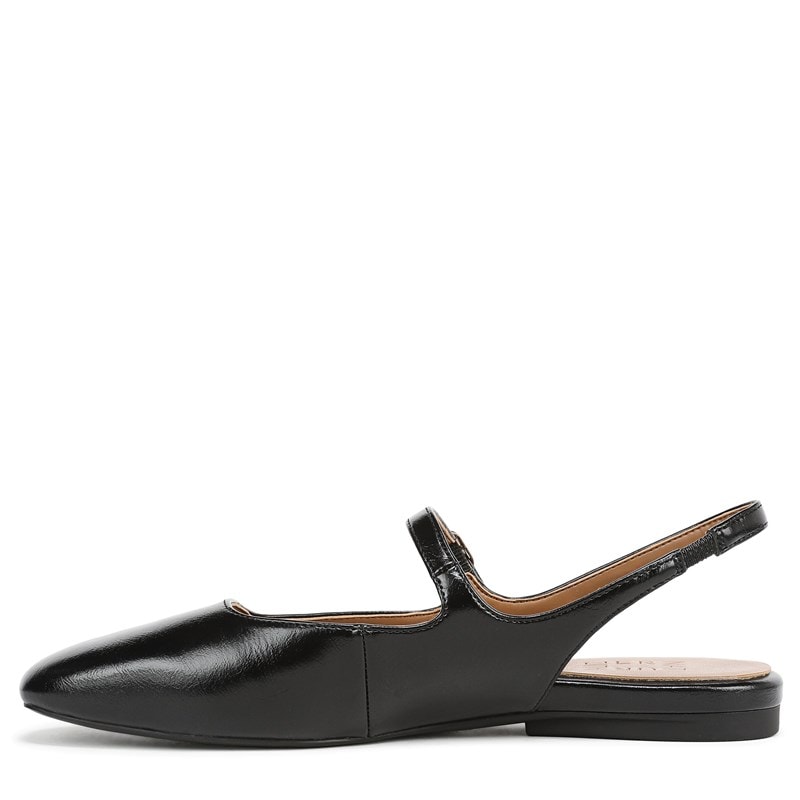 Anikka Mary Jane Slingback Flat Shoes, Black Faux Leather