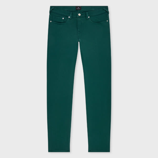 Tapered-Fit Petrol Green Garment-Dyed Organic Cotton-Stretch Jeans