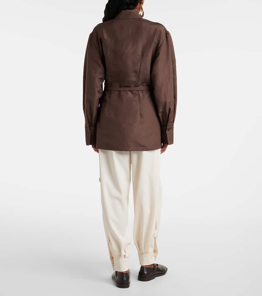Affari belted linen and silk shirt