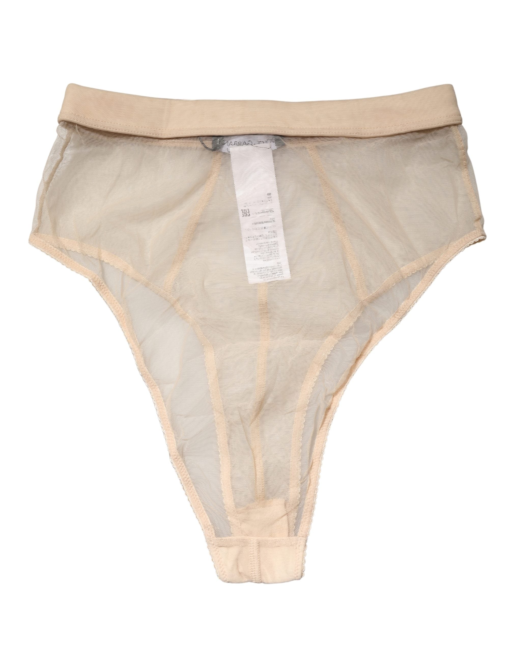 Beige Silk Blend High Waist Brief Panty Underwear Elastane Clothing