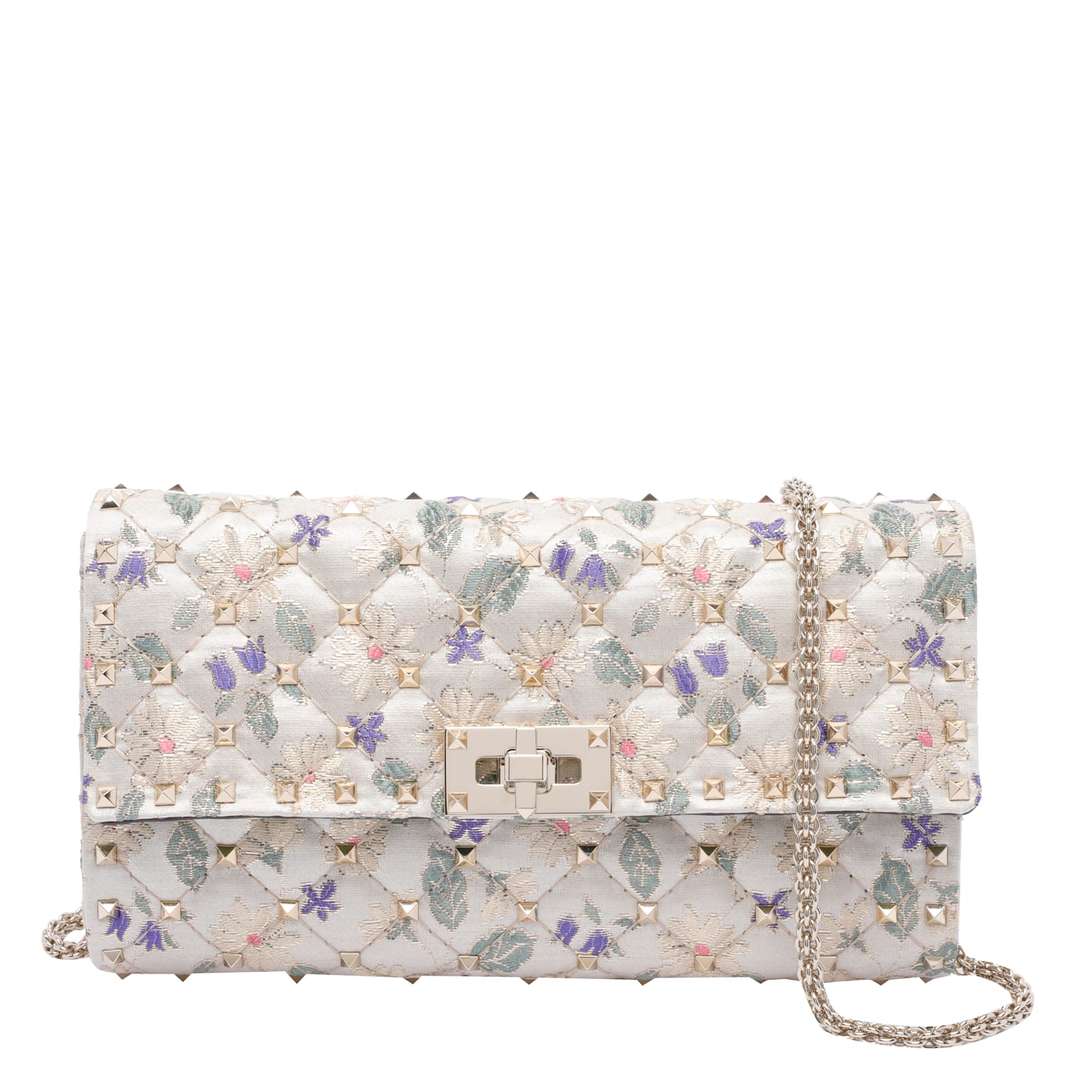 Quilted floral-print crossbody bag - White