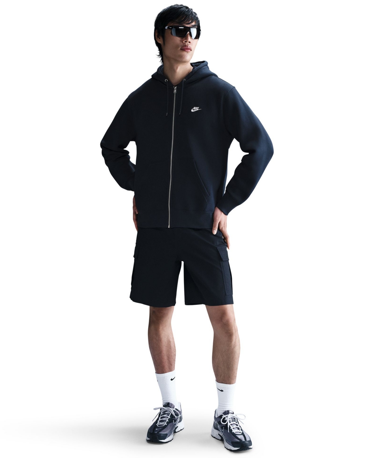 Men's Full-Zip Fleece Hoodie - Obsidian/White