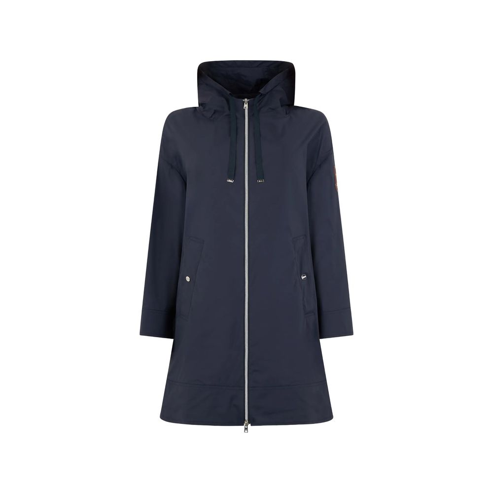 Elastane Drawstring Hood Coat — Navy