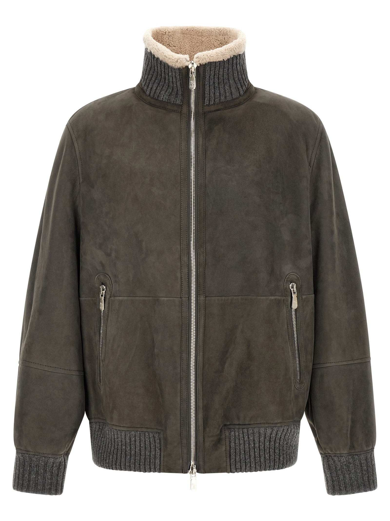 Shearling-Lined Lambskin Jacket — gray