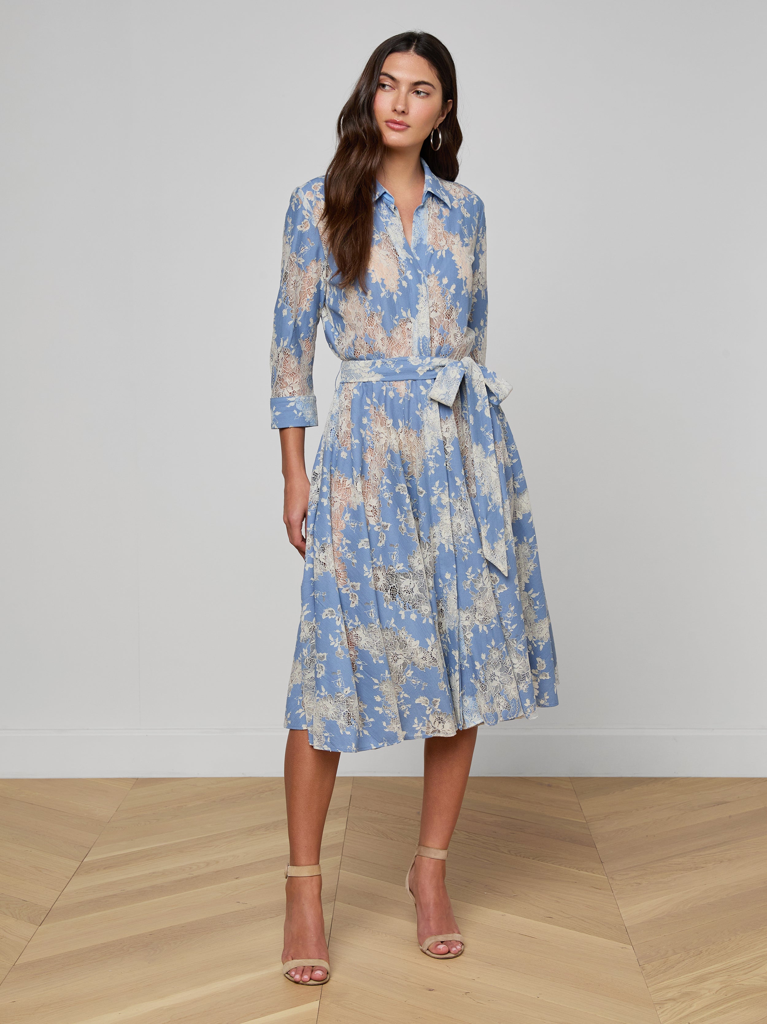 Ralphie Lace Midi Dress In Allure Blue/ivory