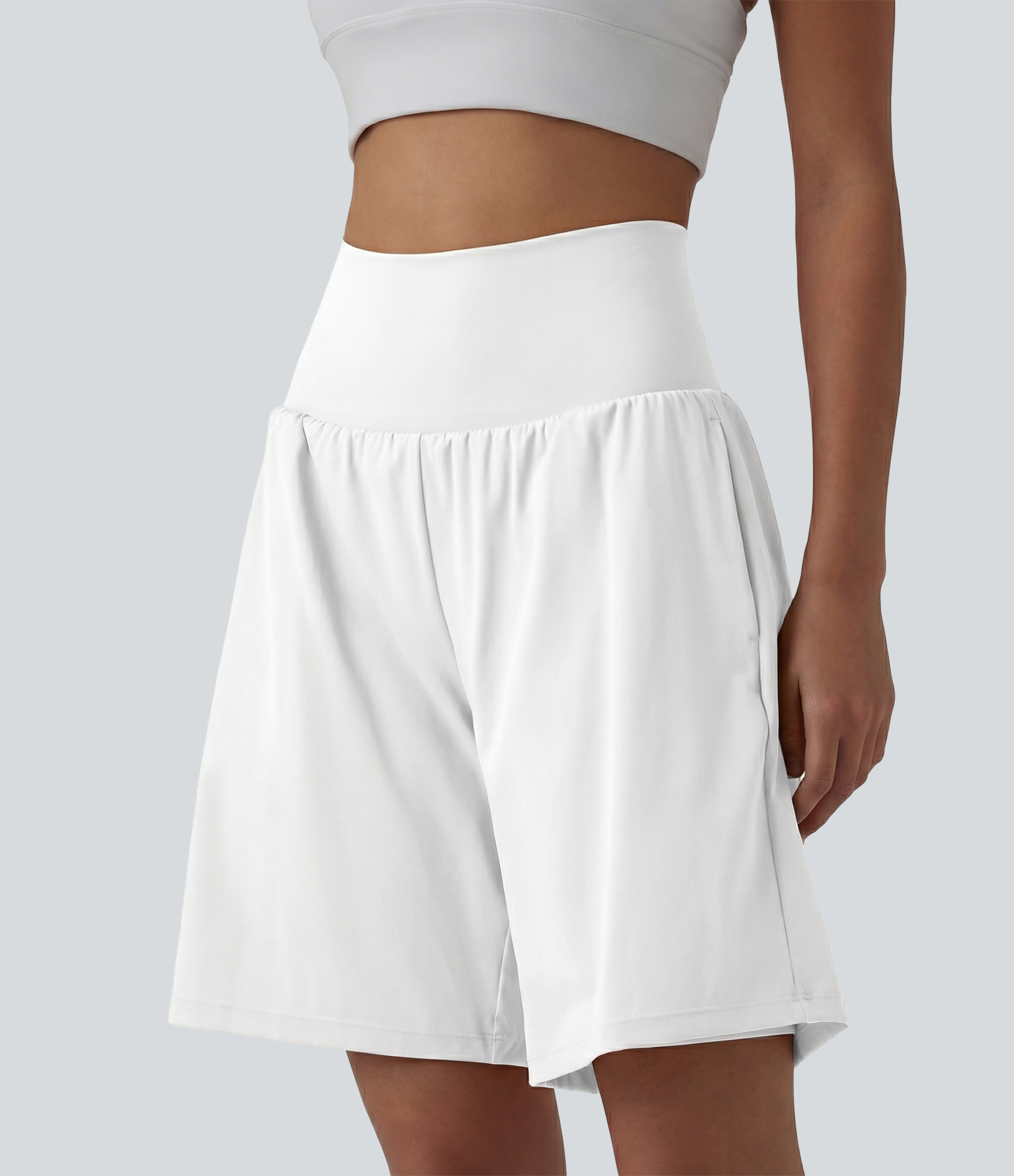 "SoftlyZero™ Airy Super High Waisted 2-in-1 Cool Touch Yoga Shorts 9"" with Pockets Gym Short - White