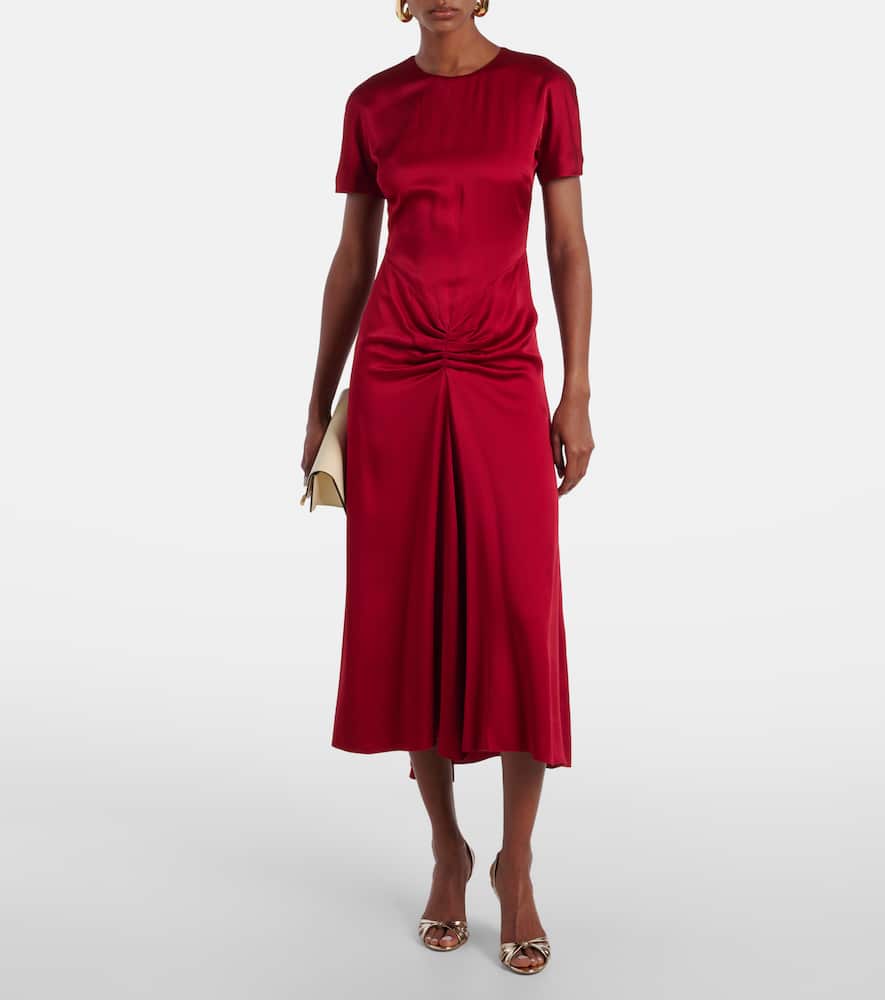 Gathered satin midi dress