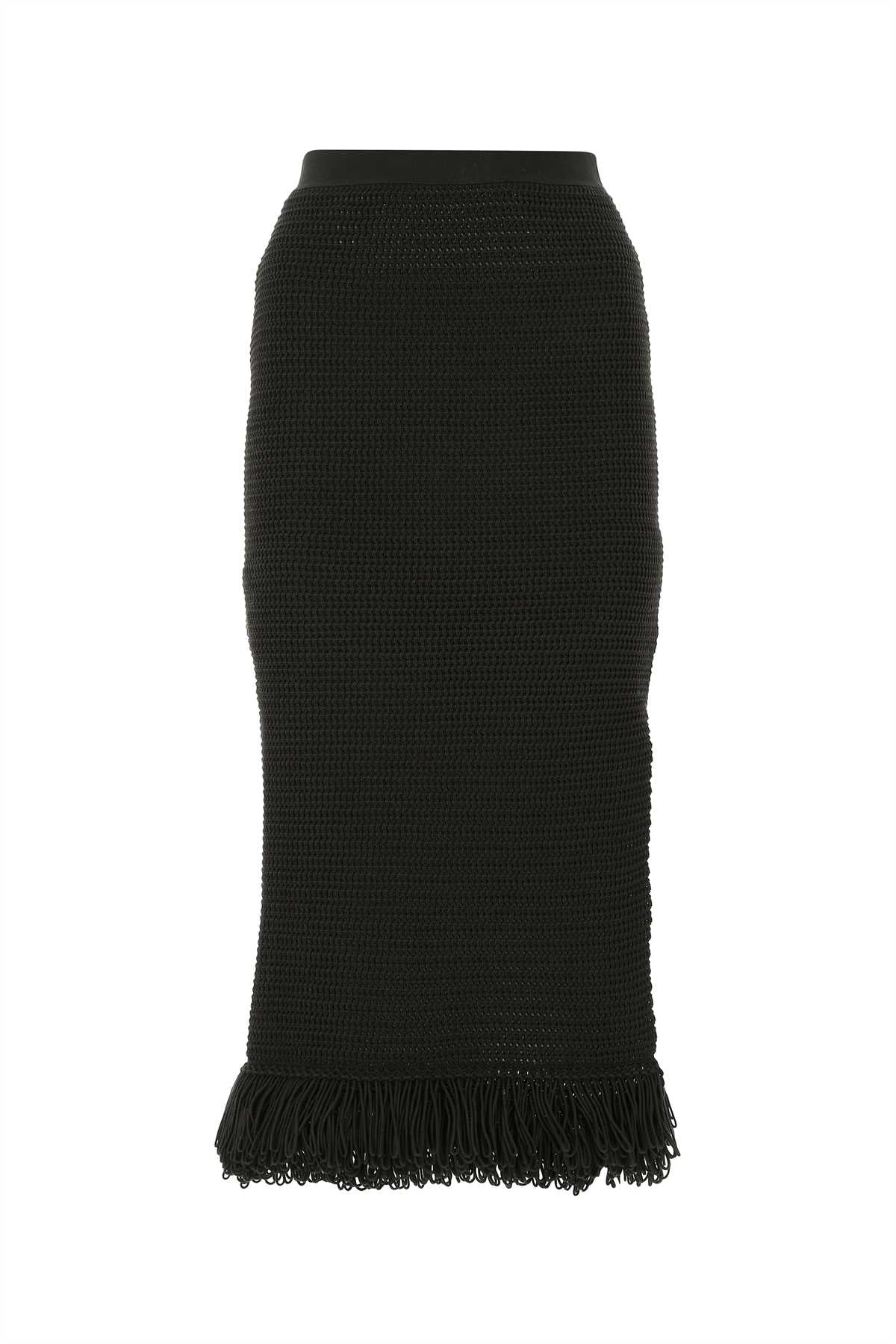Textured Cotton Midi Skirt — Black