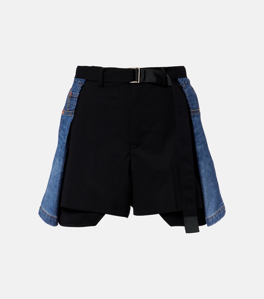 Paneled denim shorts