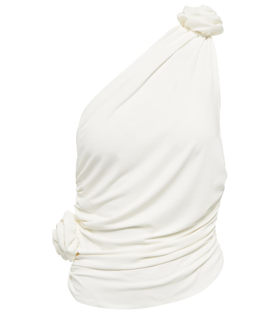 Floral appliquéd one-shoulder top