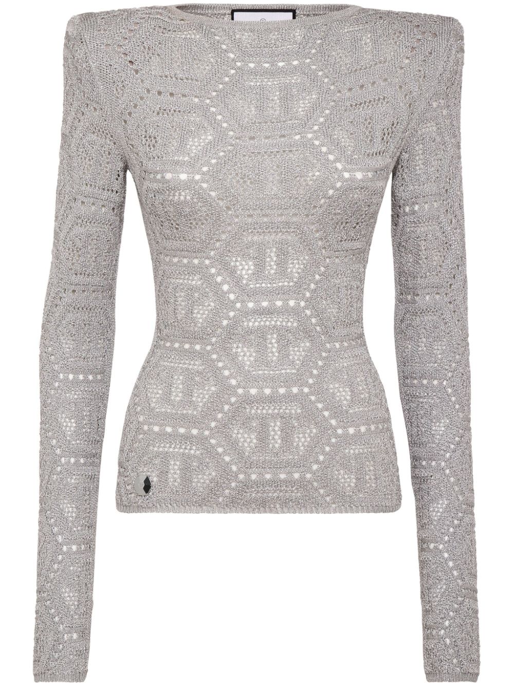 Logo-embroidered knitted top - Grey