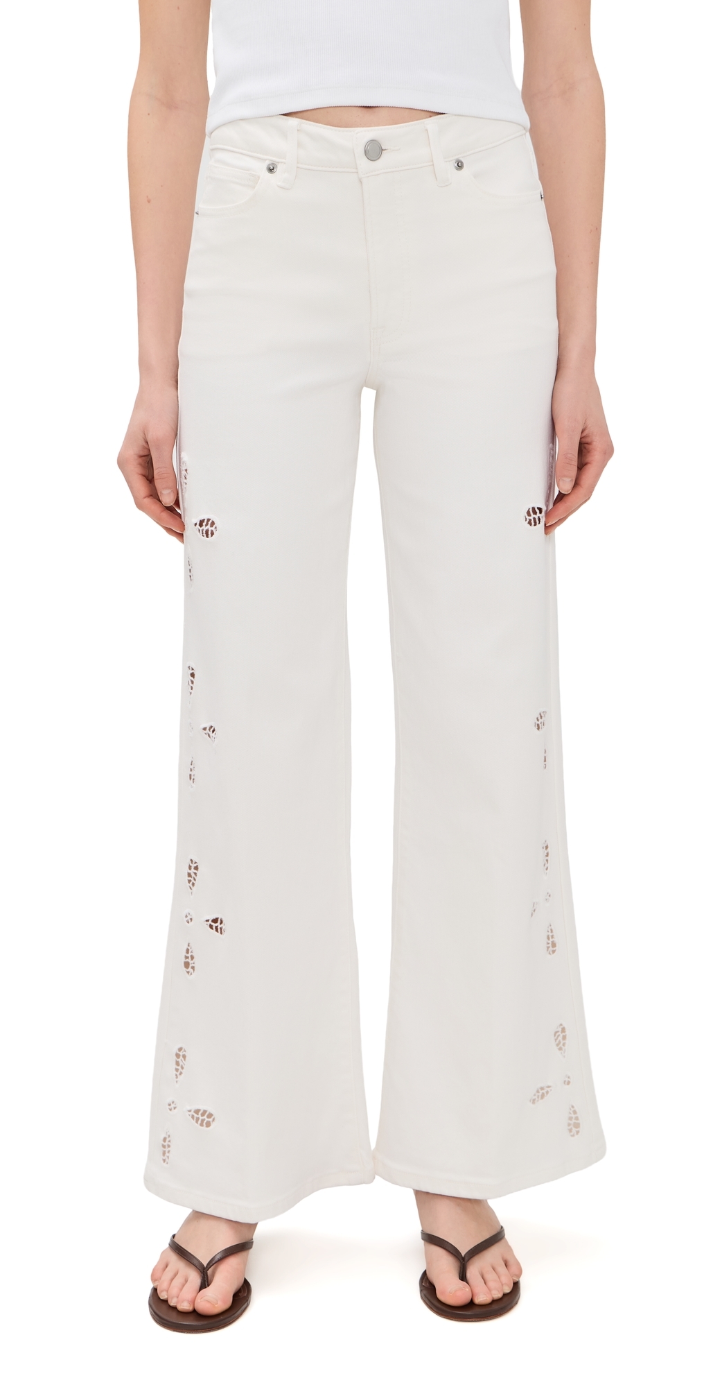 Good Waist Palazzo Embroidered Jeans White