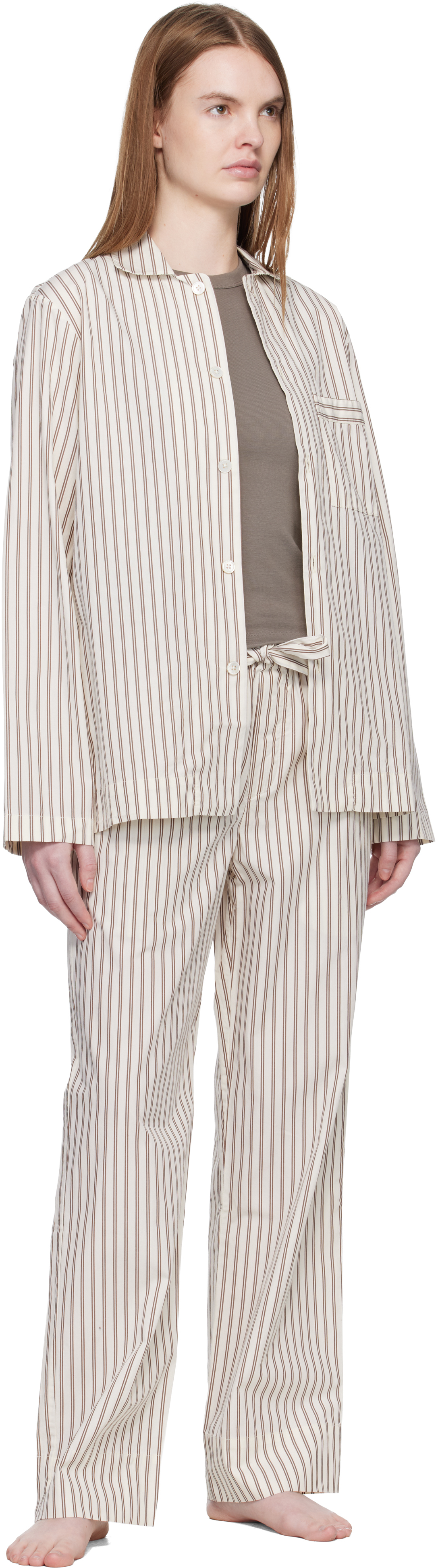 Off-White & Brown Poplin Pyjama Pants