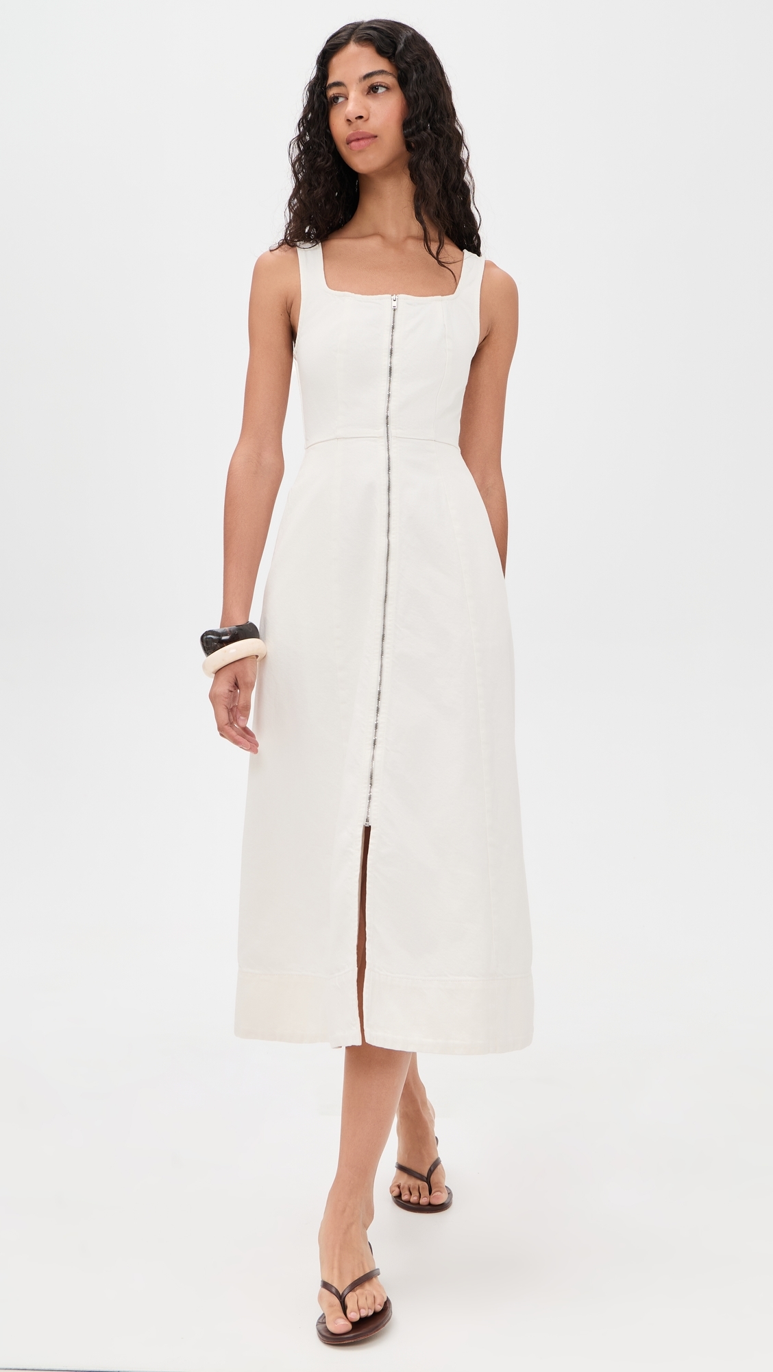Paisley Denim Midi Dress Ecru