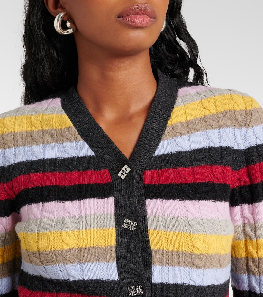 Striped cable-knit wool-blend cardigan