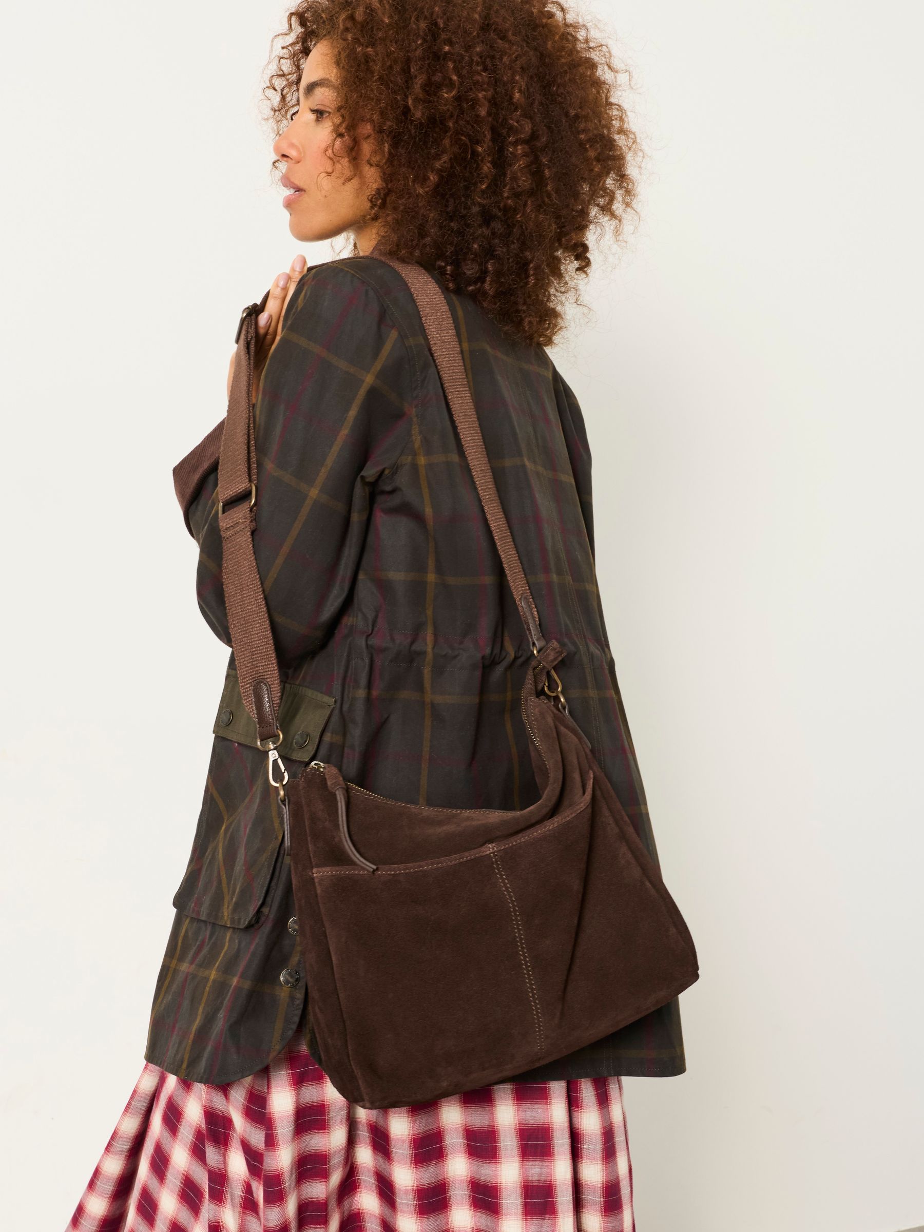 FatFace Polly Chocolate Brown Suede Crossbody Bag