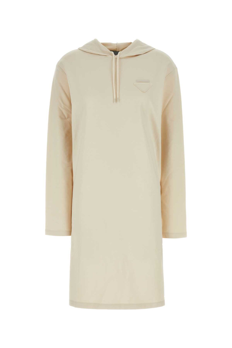 Cream Stretch Cotton Sweatshirt Dress