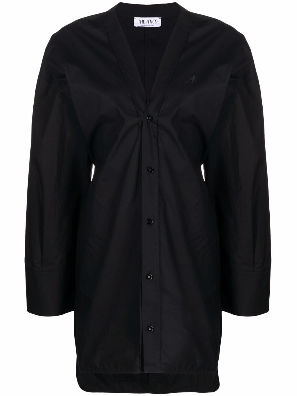 Ruched-detail V-neck dress - Black