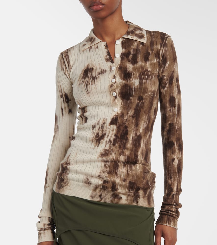 Printed cashmere and silk polo sweater