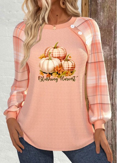 Modlily Halloween Dusty Pink Patchwork Plus Long Sleeve Sweatshirt - 3X