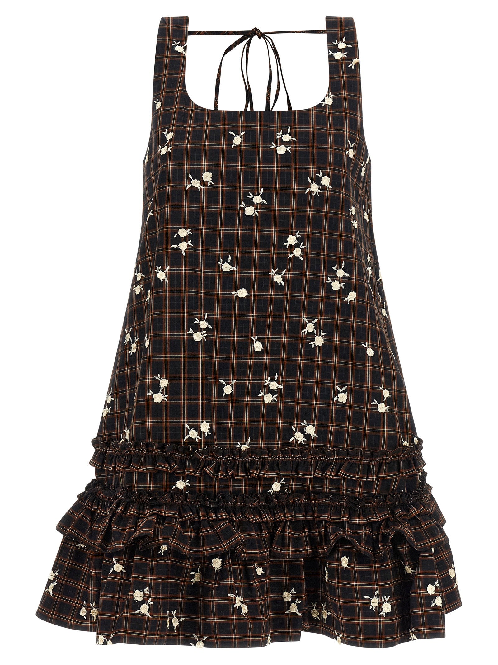 Check Flower Dress — Black