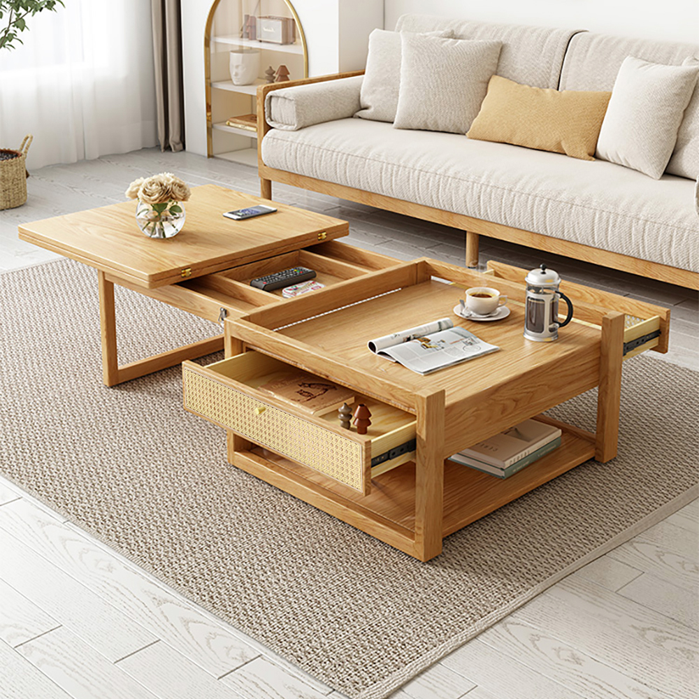 Japandi Table Basse Pliante en Bois Table à Manger Table d'appoint