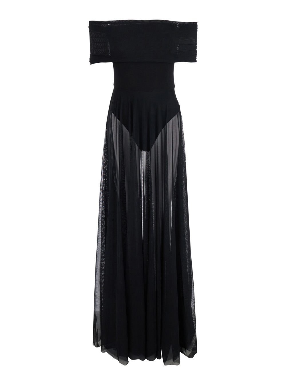 Off-Shoulder Tech Fabric Dress — Black