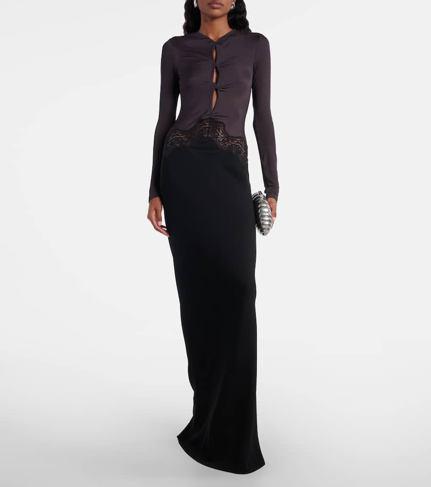 Cutout lace-trimmed maxi dress