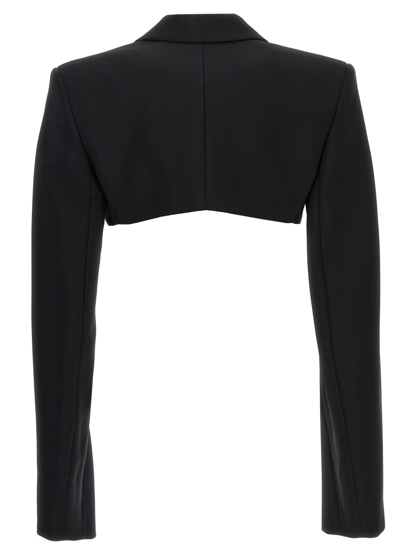-Cropped Jacket With Padded Shoulders Giacche Nero-Donna