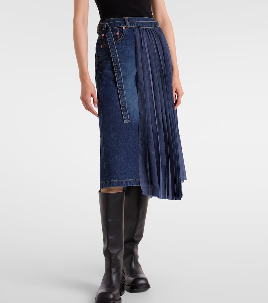 Pleated denim midi skirt