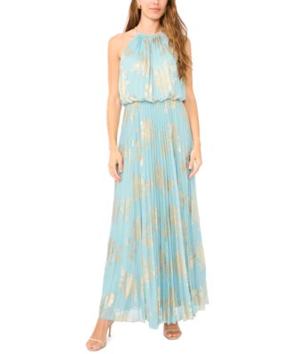 Womens Embellishment Halter Neck Pleated Gown