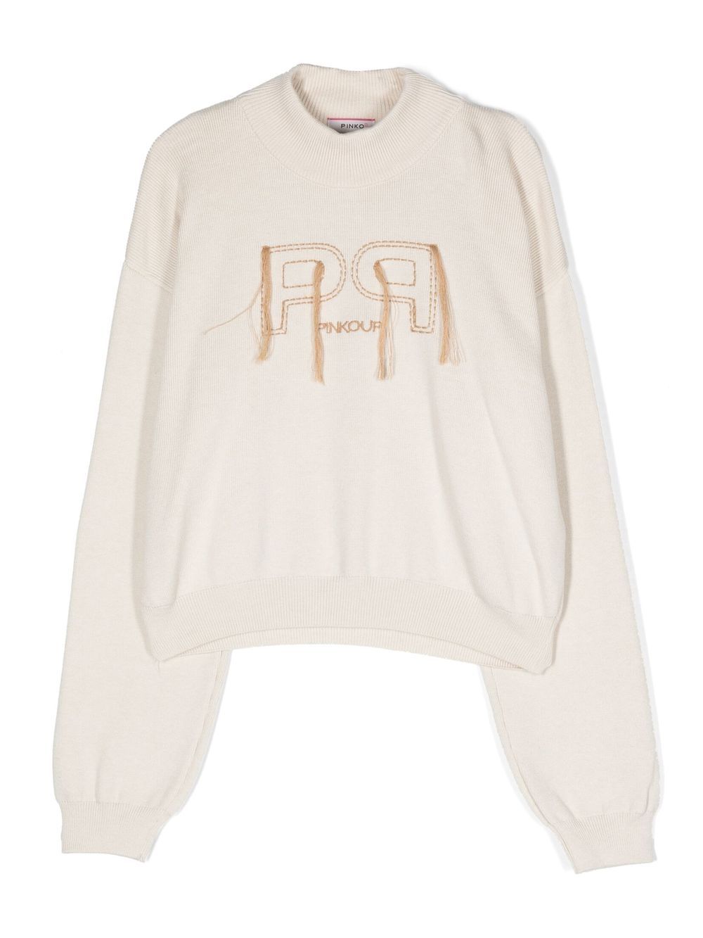 TEEN embroidered-logo crew-neck jumper - Neutrals