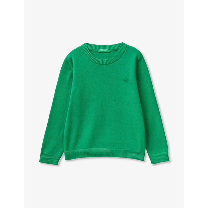 Boys Green Kids Logo-embroidered Long-sleeve Cotton Jumper 