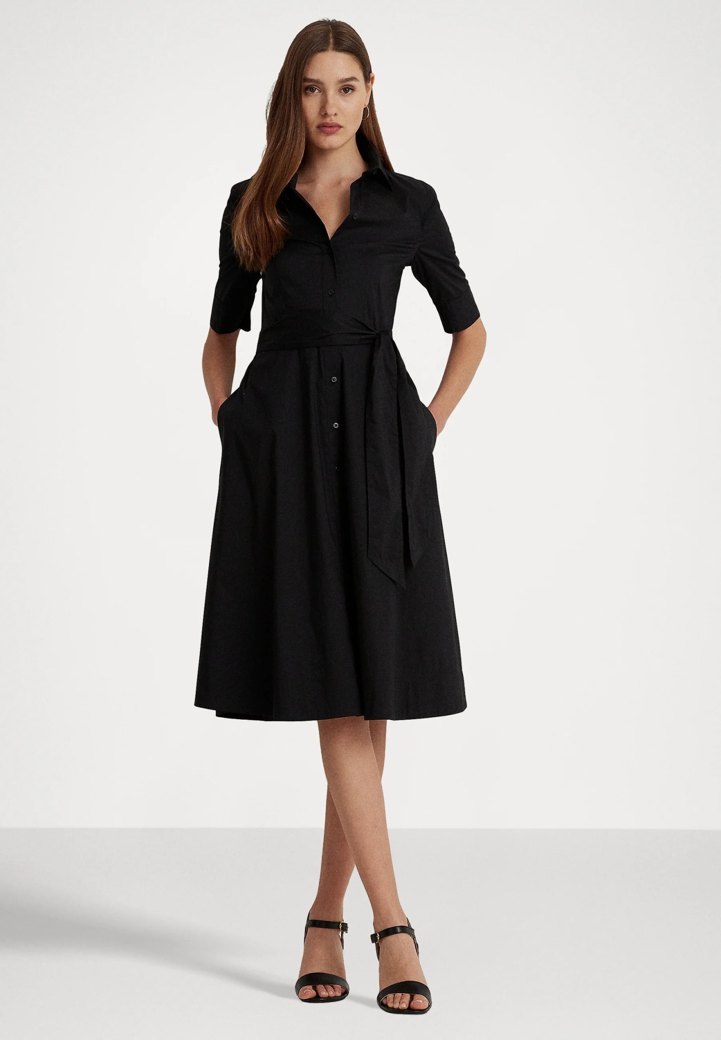 Short-sleeved shirt dress - Black