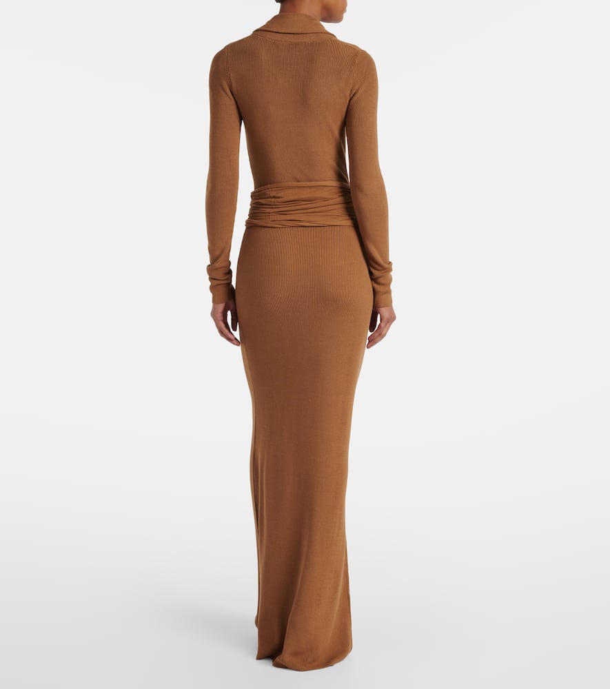 Aure gathered knitted silk-blend gown