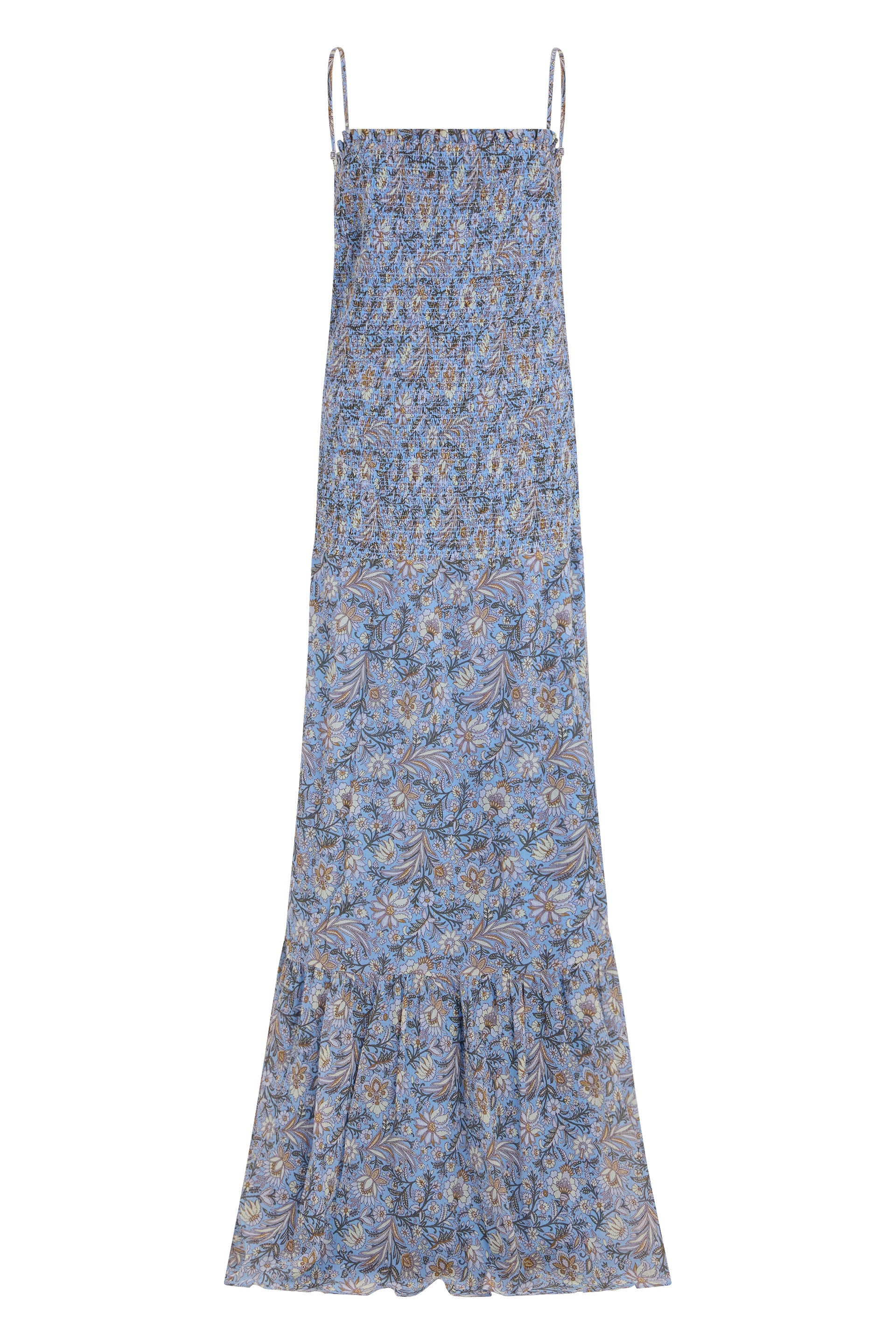 Floral-Print Long Dress with Draped Hem