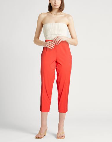 Woman Pants Tomato red Size 16 Cotton, Elastane