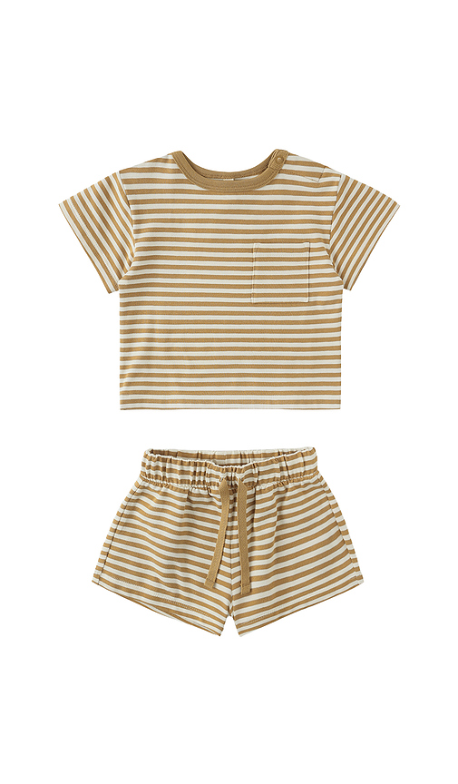 QUINCY MAE Boxy Pocket Tee & Short Set in Honey Stripe. 12-18M also -24M