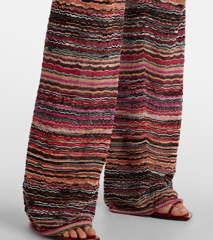 Zigzag striped lamé flared pants