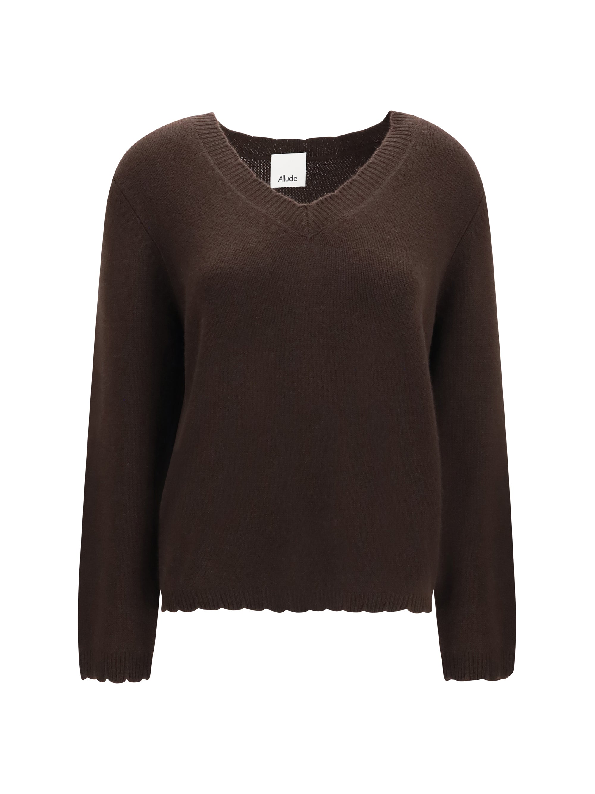 Ribbed V-Neck Sweater — Brown