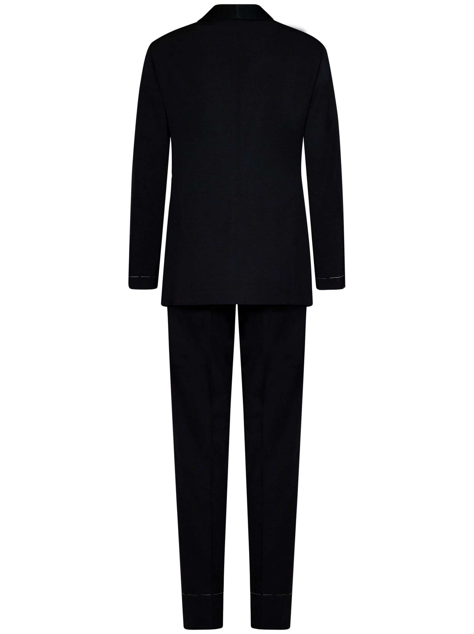 Wool-Cashmere Single-Breasted Pant Suit — Black