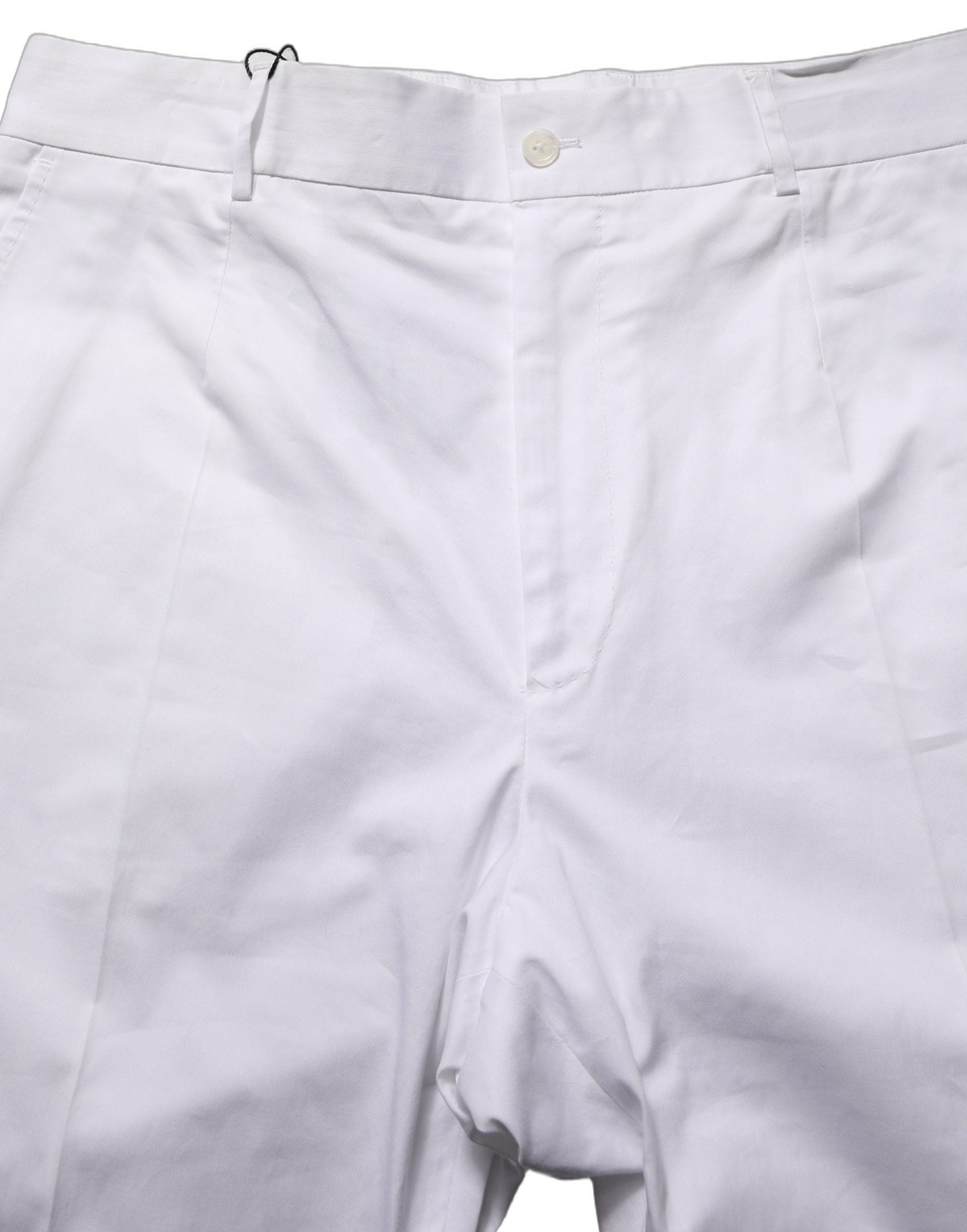 Cotton-Elastane Tapered Leg Trousers — White