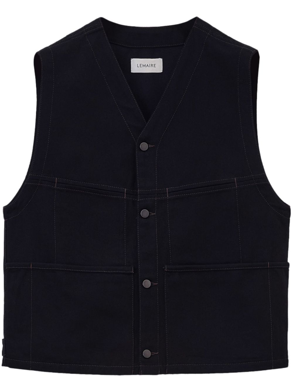 Collarless v-neck cotton gilet - Black