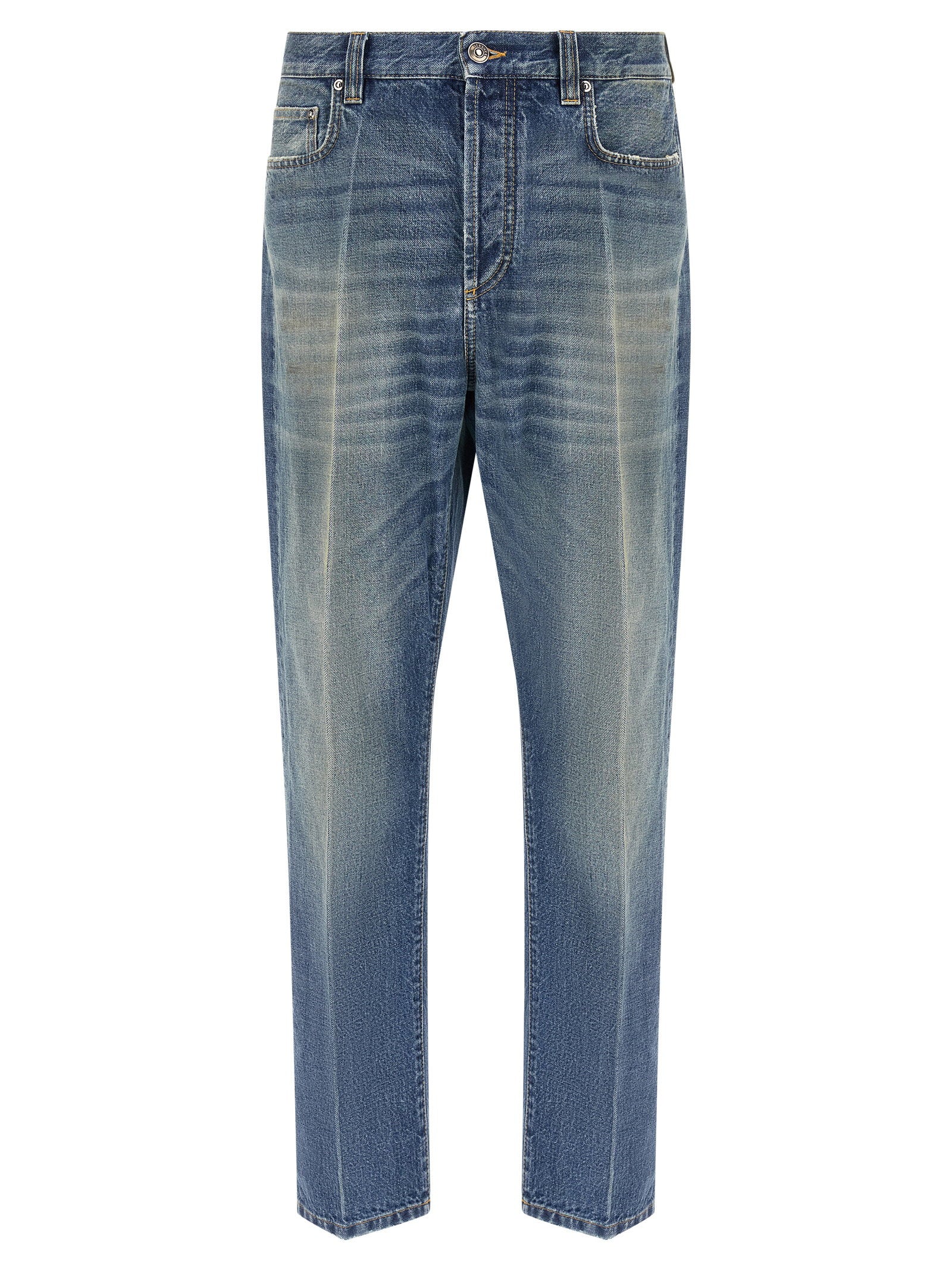 Stone-Washed Distressed Jeans — Blue
