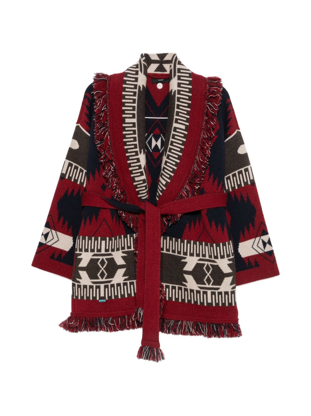 Cashmere Geometric Pattern Cardigan — Burgundy