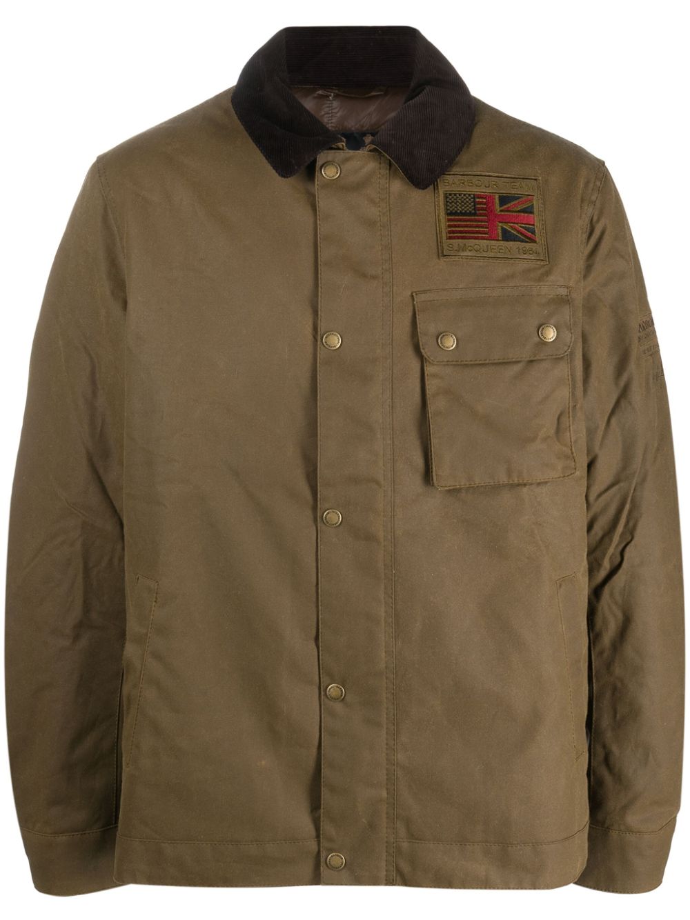 Logo-patch cotton shirt jacket - Brown